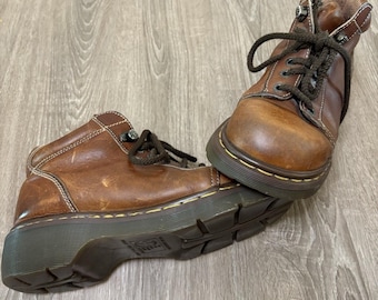Vintage 00s Dr. Martens Brown Leather Boot 2000 Y2k Chunky Grunge
