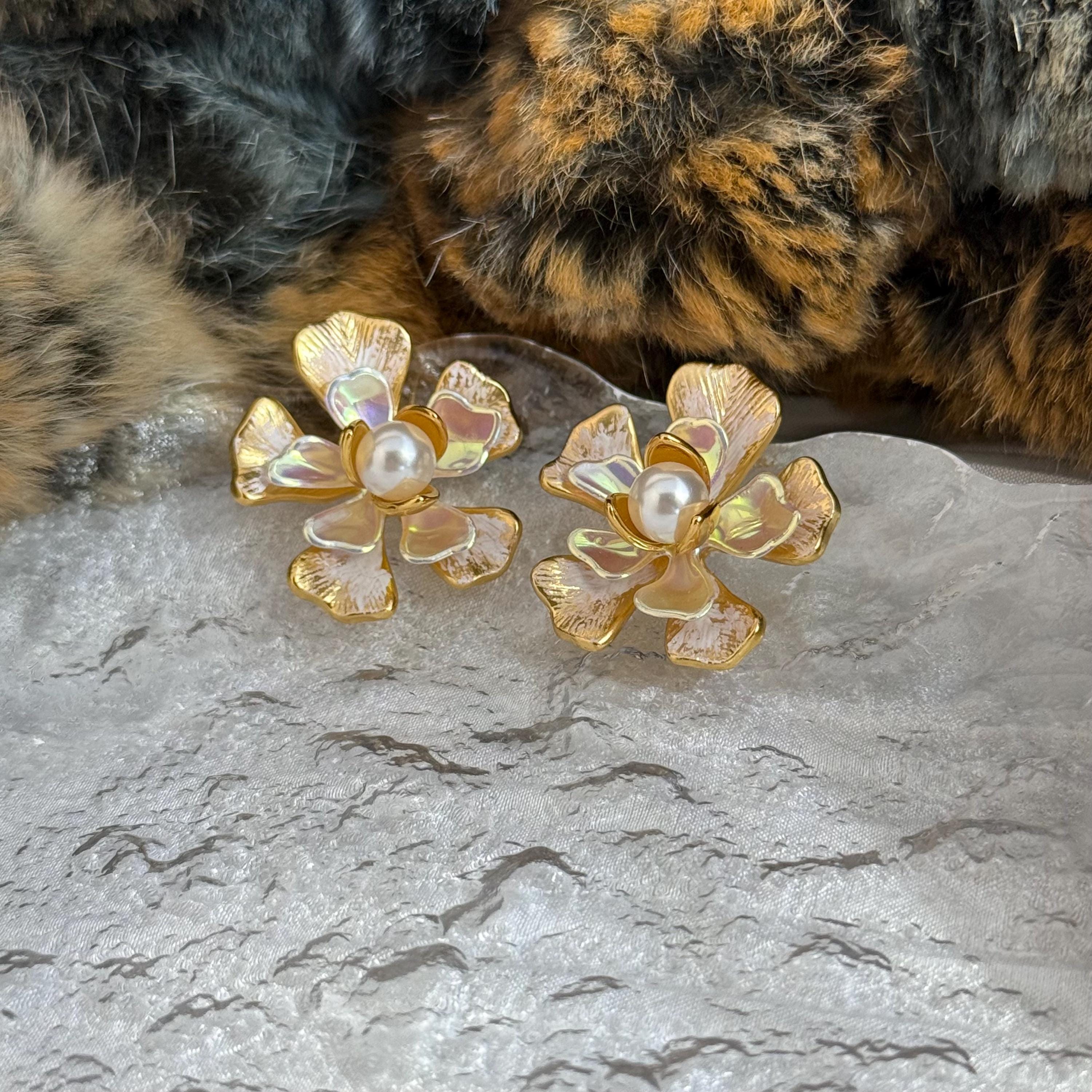 Orecchini Pendenti A Fiore In Metallo Placcato Oro – Stile Punk Vintage Con Conchiglia – Per Donna E Ragazza - 3