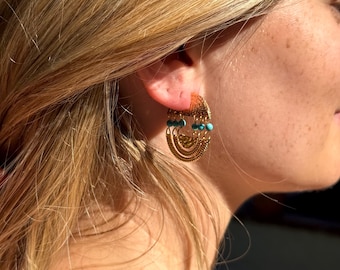 18 kt vergulde turkoois kralenoorbellen, boho hangers