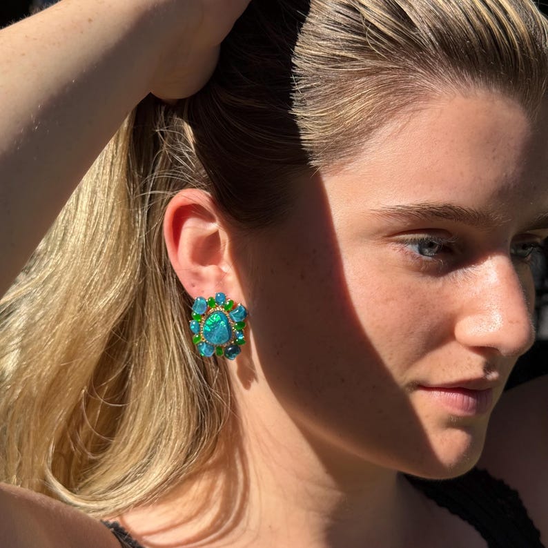 Vintage Inspired Opal Cluster Earrings Statement Studs Bold Jewelry image 8