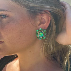 Vintage Inspired Opal Cluster Earrings Statement Studs Bold Jewelry image 3