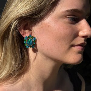 Vintage Inspired Opal Cluster Earrings Statement Studs Bold Jewelry image 2