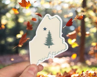 Old Maine Flag Sticker | 1901 Flag | Maine Shape | Pine Tree and Star Sticker