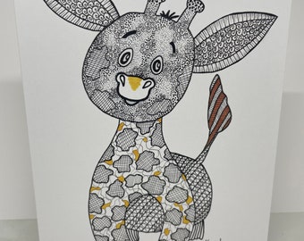 Giraffe Kid Art * Cute Giraffe Lovers * Note cards * Pen and ink * Original Art by Dawn Kowal * Stationery Pen Pal