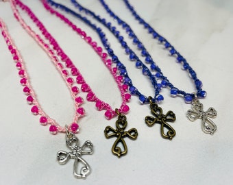 Adorable Child's Necklace with Cross Pendant Charm * Pick your color * Pink Purple Silver or brass * Easter Gift for child