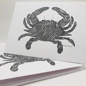 Krab Notitiekaarten 5 pack Virginia Blue Crab vorm Pen en inkt originele kunst door Dawn Kowal Beach Vacation Hostess Gift Briefpapier
