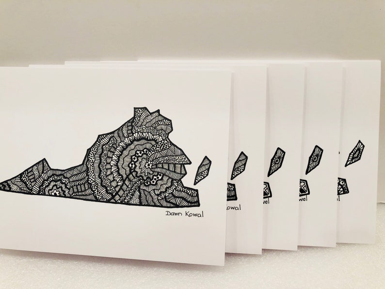 Virginia State notecards 3 designs pack of 5 blank any occasion special Virginia is for Lovers original art by Dawn