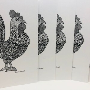 Un gallo tiene mucho que decir: Dígalo con una tarjeta de nota de gallo * Pluma y tinta * Arte original de Dawn Kowal * Papelería Pen Pal