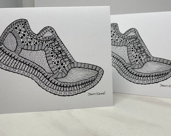 Running Shoe Stationery * Pen and Ink * Marathon Runner Good luck Stationery * Send Good Wishes for a good Run!  Coach Gift