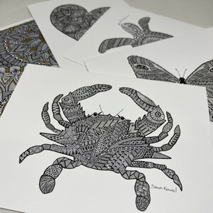 Grußkarten * Mixed Pack * Herz * Krabbe * Schildkröte * Schmetterling * Abstrakt * Einzigartige Schreibwaren von Pen and Ink Hand doodles