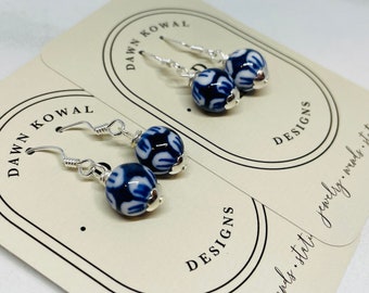 Earrings Blue and White Porcelain beads * Variegated * Pretty * Classic * Elegant * Womanly * Ready to ship