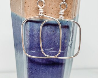 Unique Square Silver toned Wire Earrings * Stainless Steel Ear Wires * Day to night * Boho Chic * Hand Made