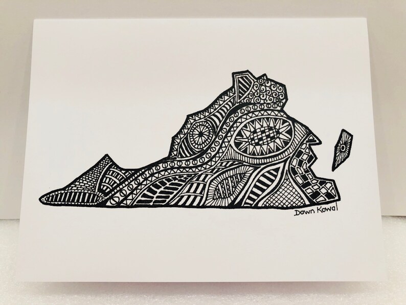 Virginia State notecards 3 designs pack of 5 blank any occasion special Virginia is for Lovers original art by Dawn