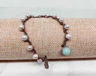 Petite Pearl crocheted Bracelet * 7.25 Inches * Feminine Day to Night Jewelry Occasion Wear for her