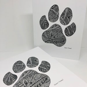 Pootafdruk Notitiekaarten * dierenliefhebbers * mascotte * uniek* Originele kunst van Dawn Kowal * Veterinaire liefde *Pakket van 5 briefpapier