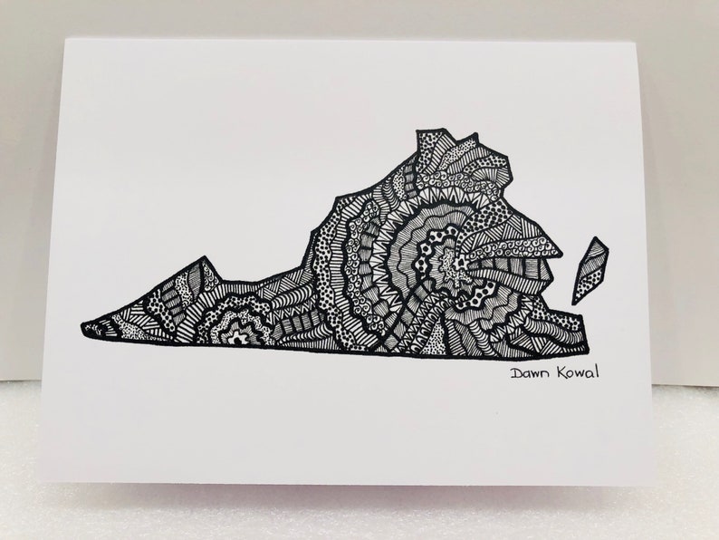 Virginia State notecards 3 designs pack of 5 blank any occasion special Virginia is for Lovers original art by Dawn