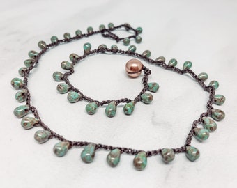 Czech Glass beads Little droplets * Crocheted necklace * Delicate Petite * Earthy and Unique * Feminine fashion