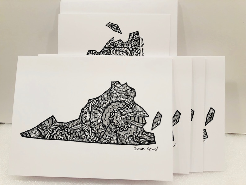 Virginia State notecards 3 designs pack of 5 blank any occasion special Virginia is for Lovers original art by Dawn