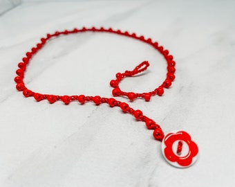 Look at this adorable Red Youth Necklace * Bright Red * Durable * Sweetest Button closure * Age 3 and up * 14.5 inches long