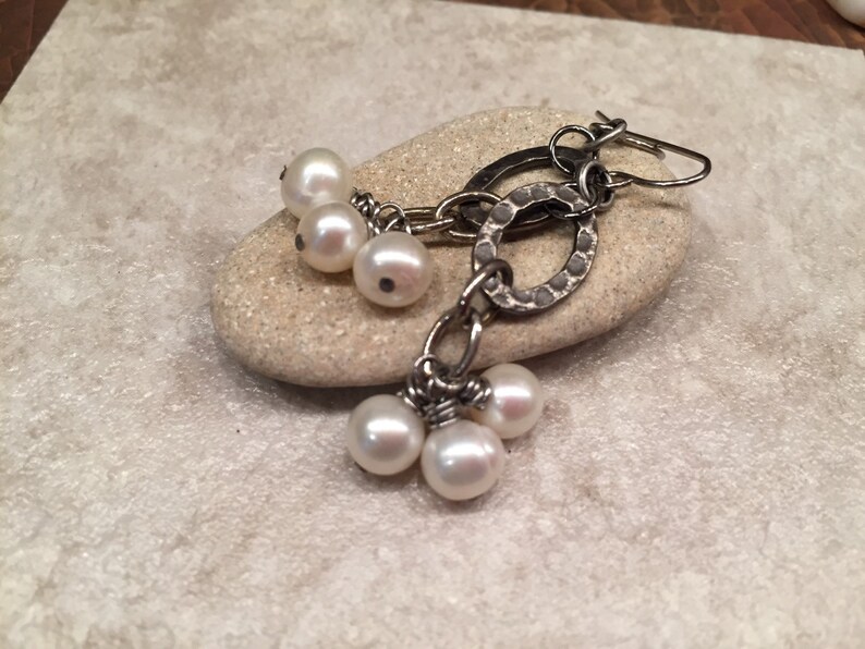 Cluster of dangling pearls fabulous feminine fashion affordable statement earrings