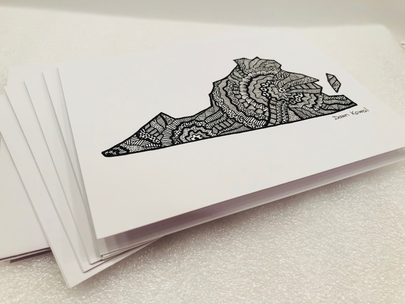 Virginia State notecards 3 designs pack of 5 blank any occasion special Virginia is for Lovers original art by Dawn
