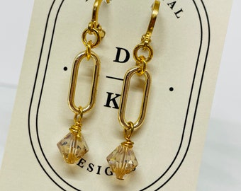 Crystal Drop Earrings * Paper Clip Accent * Gold tone * Fancy gorgeous day to night *Occasion wear for her