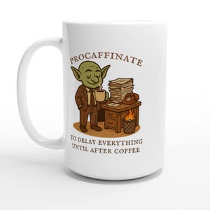 Taza de café con procafina de 15 oz / Taza de café de oficina con duende divertido