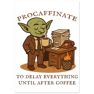 Lámina artística de un duende procafino / Regalo divertido para amantes del café