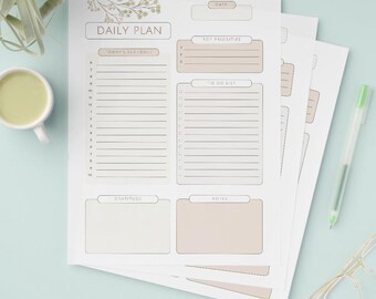 Floral Daily Planner Printable: Minimalist Schedule, Gratitude Journal (PDF Digital Download)