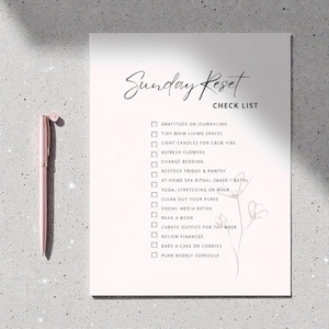 Sunday Reset Checklist PDF Weekly Routine Planner Self-Care Home Organizer Instant Download Weekend Organization Glow Up Girl Routine image 1