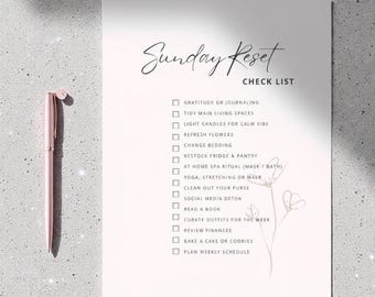 Sunday Reset Checklist PDF Weekly Routine Planner Self-Care Home Organizer Instant Download Weekend Organization Glow Up Girl Routine