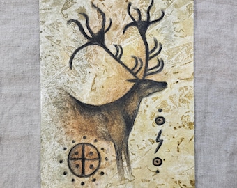 The Stag - Mini Mixed Media Original Art (unframed)