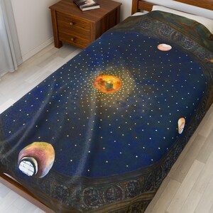 Couverture en velours carte céleste vintage - polaire sherpa nuit étoilée, décoration d'intérieur astronomie, cadeau unique pour l'espace, thème de l'espace, vintage