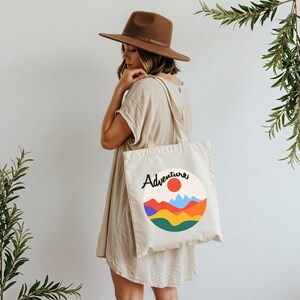 Adventure Mountain Scene Tote Bag, Adventure Tote Bag, Nature Lover Gift, Outdoors Tote Bag, Hiking Tote Bag, Hiker Gift Bag, Mountain Tote