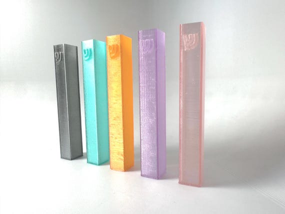Translucent Brightly Colored Mezuzah with Klaf (scroll) 3D Printed for Home, School, College Dorm Room, or Office CHEAP