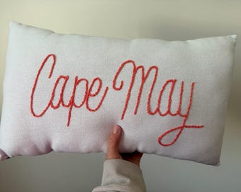Cape May Embroidered Pillow | Coastal Pillow | Beach House Decor