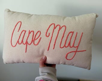 Cape May Embroidered Pillow | Coastal Pillow | Beach House Decor