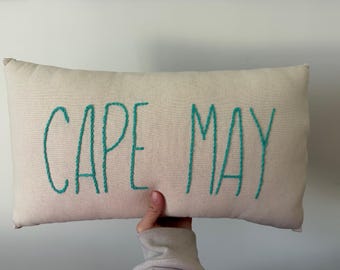 Cape May Embroidered Pillow | Coastal Pillow | Beach House Decor