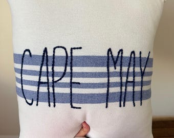 Cape May Embroidered Pillow | Coastal Pillow | Beach House Decor