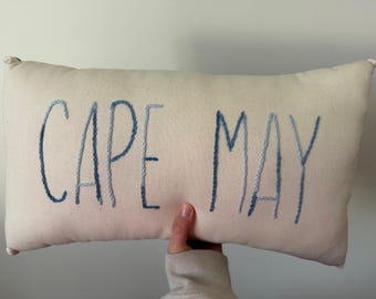 Cape May Embroidered Pillow | Coastal Pillow | Beach House Decor