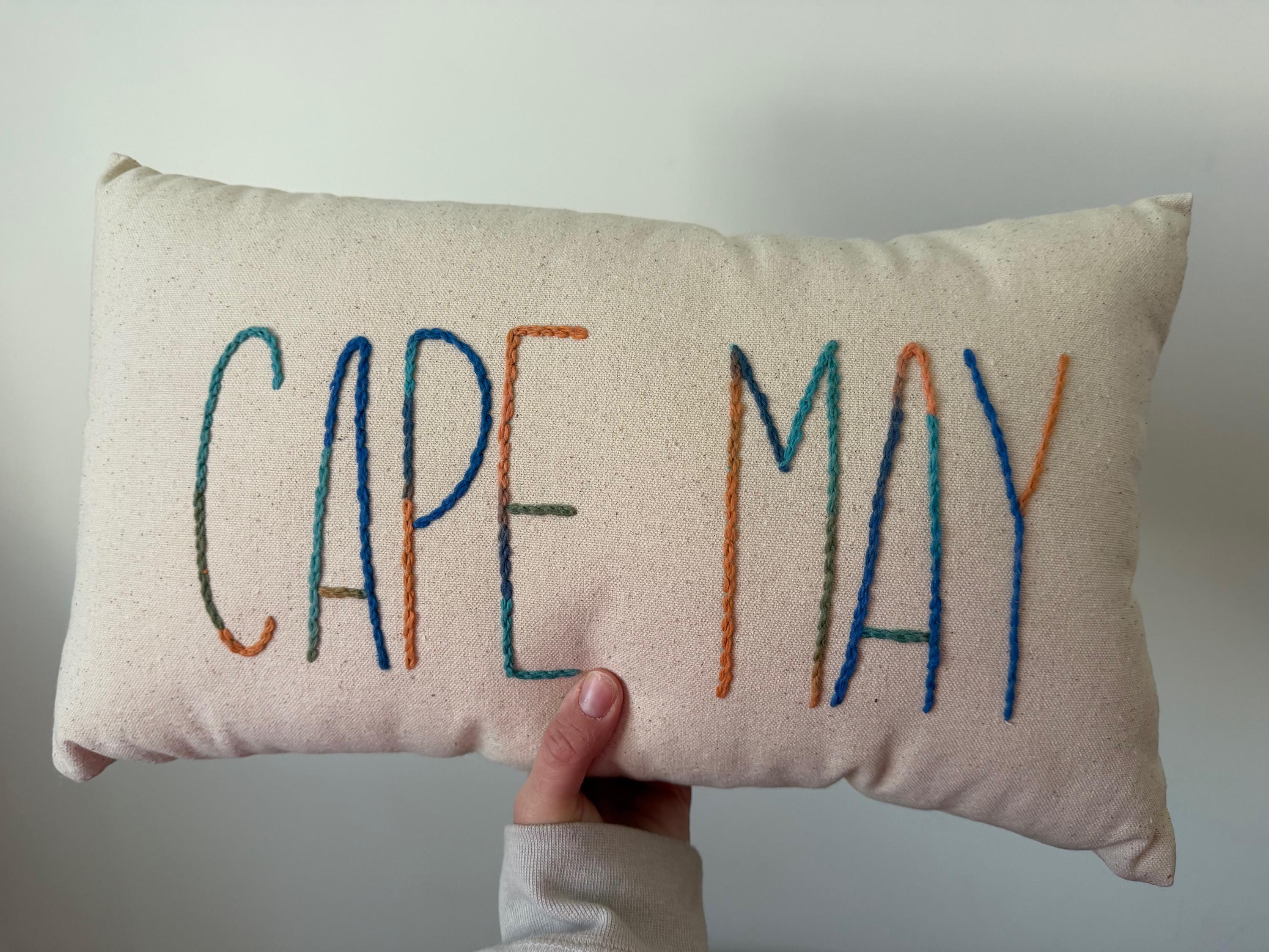 Cape May Embroidered Pillow | Coastal Pillow | Beach House Decor