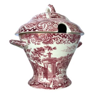 Vintage W.R. Midwinter &quot;Landscape&quot; Covered Tureen Pink Transferware