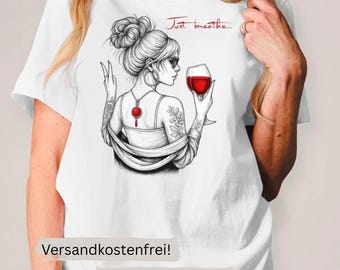 Koszulka damska Just Breathe Koszulka damska Koszulka damska Prezent dla niej Prezent dla dziewczyny Koszulka z oświadczeniem Koszulka z oświadczeniem Wino czerwone wino Chill Wine