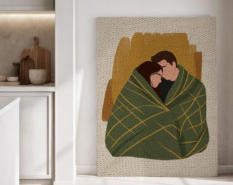 Ingelijste canvas muurdecoratie, kunstwerk van een omhelzend stel, ingelijst canvas kunstwerk, minimalistische decoratie voor geliefden, illustratie voor de slaapkamer, romantisch cadeau-idee, kunst voor in huis