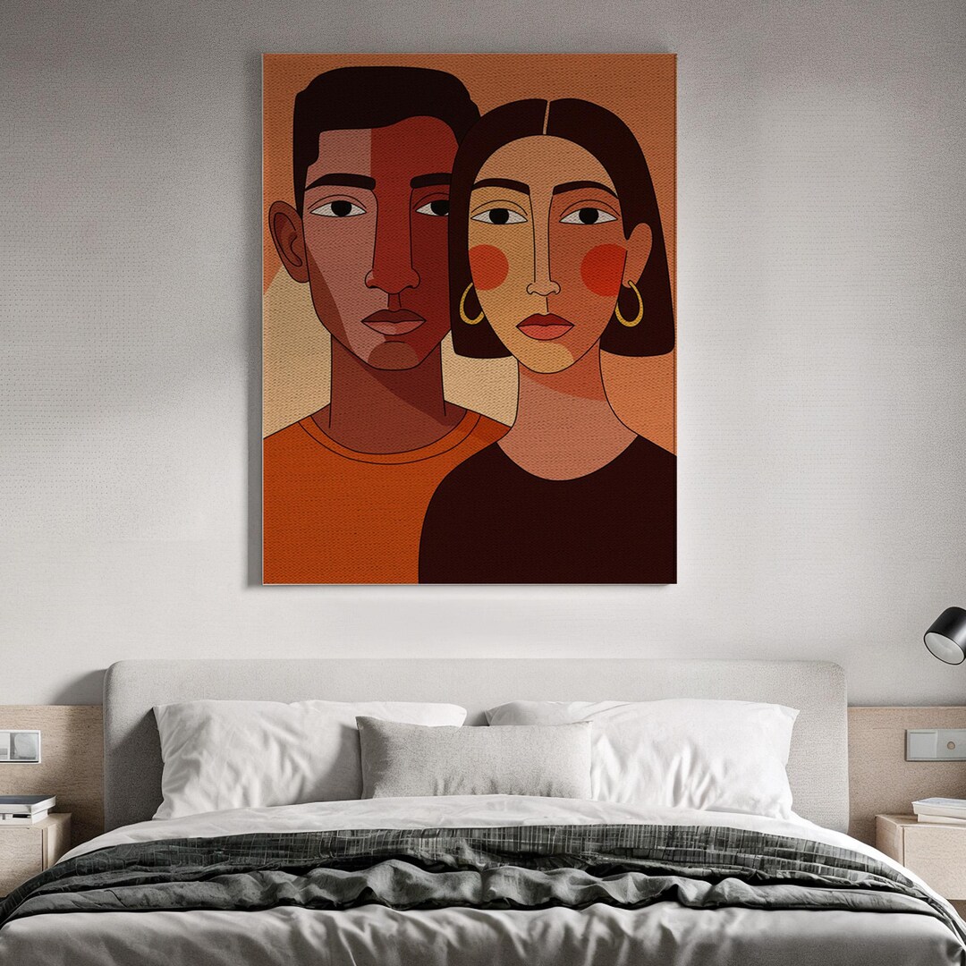 Couple Abstract Design Abstract Couple Portrait Canvas Print, Minimalist Modern Line Art Wall ...