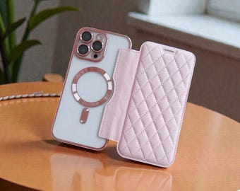 Funda MagSafe tipo billetera para iPhone: cuero acolchado, cierre magnético