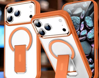 Funda MagSafe para iPhone con soporte metálico plegable y cubierta translúcida mate