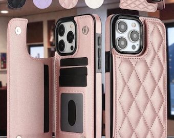 Funda de cuero acolchada tipo billetera para iPhone con ranuras para tarjetas y soporte