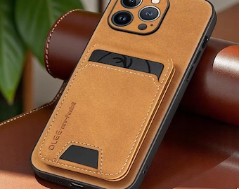 Funda tipo cartera de piel sintética para iPhone: funda abatible a prueba de golpes con tarjetero