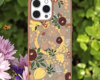 Funda MagSafe Floral para iPhone: Funda de silicona a prueba de golpes, para iPhone 13-16 Pro Max